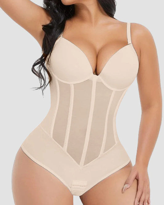 ZOHIA - DAMES BUIK CONTROLE STRING DOORSCHIJNEND MESH KORSET TOP RUGLOZE BODYSUIT